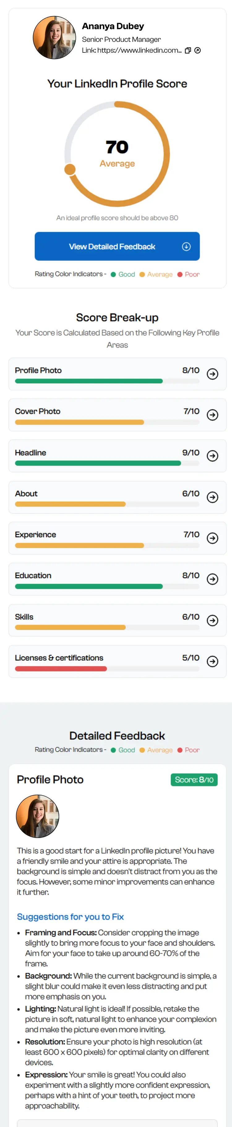 LinkedIn Profile Review Report Sample
